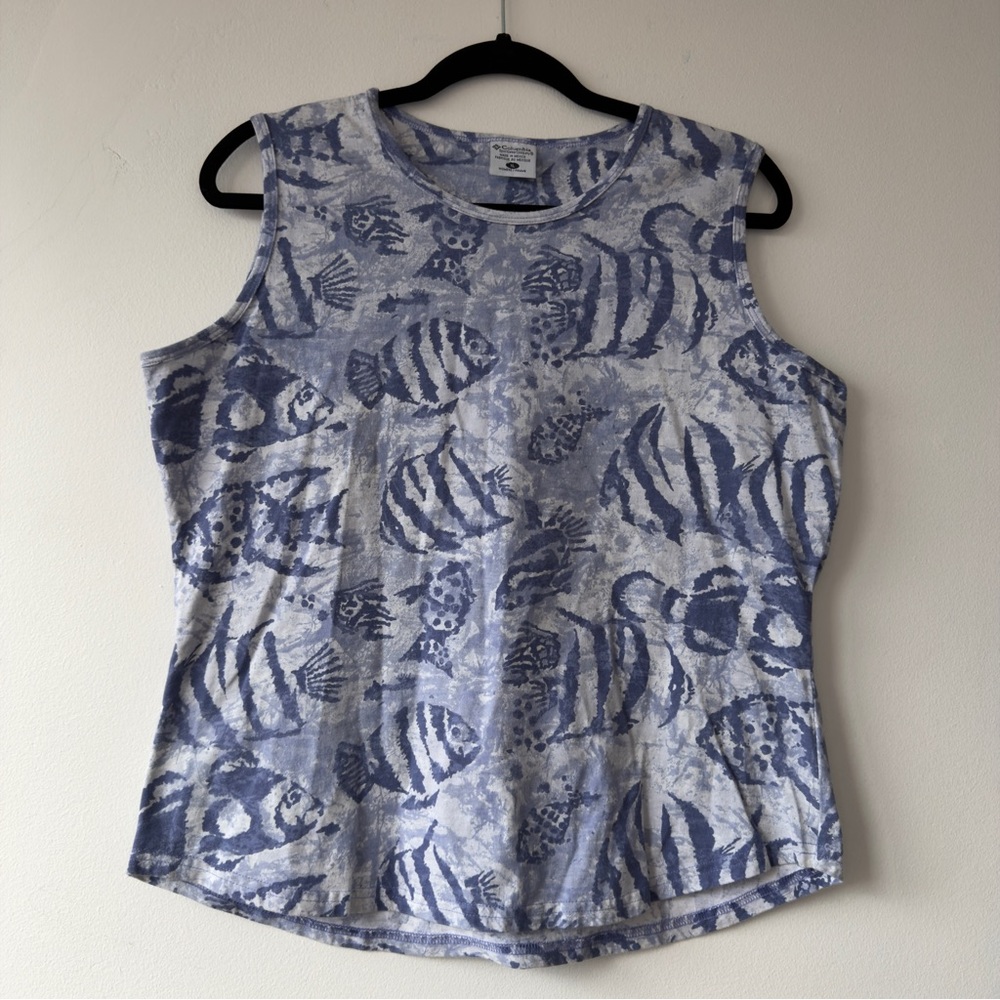 Sleeveless Fish-Print Tank Top - Blue Columbia